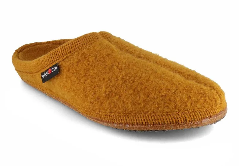 Slippers for evening joy-HAFLINGER Men Women Felt Slippers 'Alaska', mustard