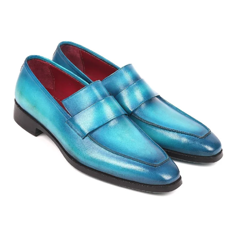 loafers with luxury leather design-Paul Parkman Men's Blue Turquoise Calf-Skin Leather Slip-On Loafers 093-TRQ (PM6157)