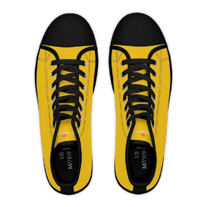 cushioned athletic shoes glow-Yellow Color Ladies' High Tops, Solid Color Best Women's High Top Sneakers (US Size: 5.5-12)