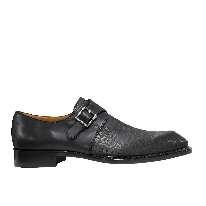 loafers with classic design features-Ambrogio by Mezlan Men's Shoes Black Calf-Skin Leather Single Monk-Strap Loafers (AMZ1013)