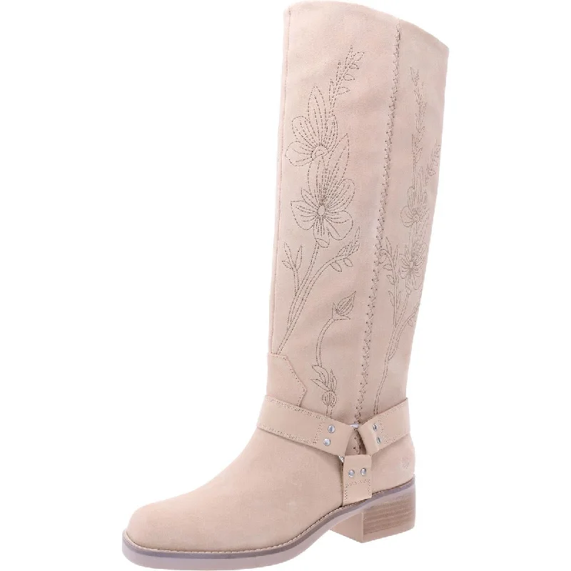 rubber rain boots for women-Lucky Brand Womens Kujon 2 Suede Embroidered Knee-High Boots