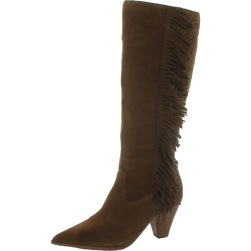 boots with fur lining-Steve Madden Womens Manes Suede Pointed Toe Knee-High Boots