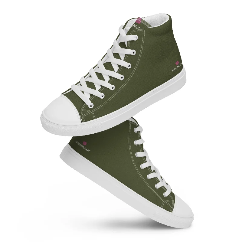 navy athletic shoes sleek-Pine Green Color Men's Sneakers, Modern Minimalist Designer Men's High Top Tennis Shoes  (US Size: 5-13)