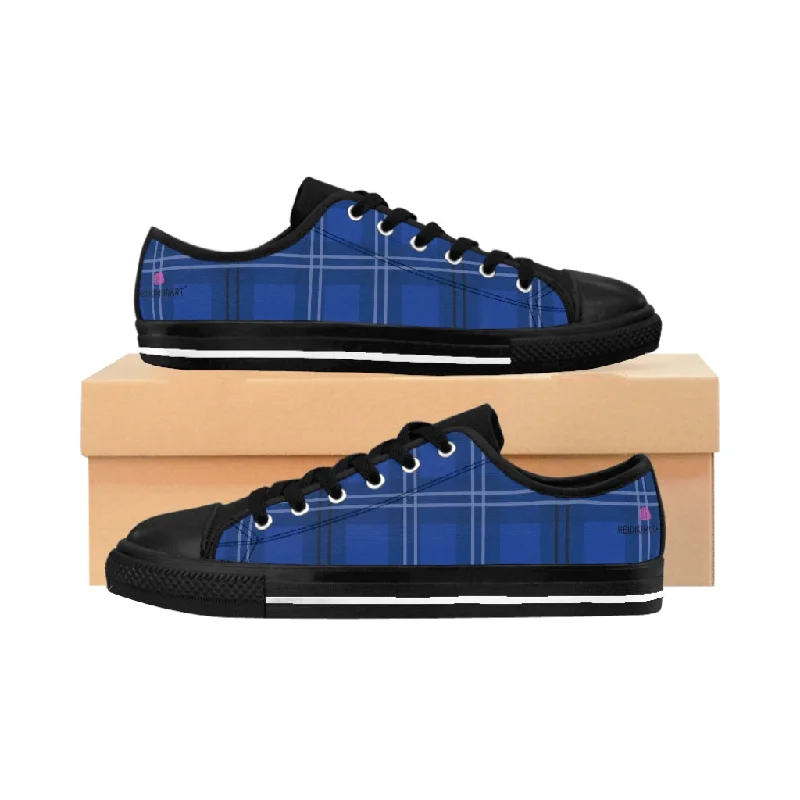 comfortable athletic shoes women-Blue Plaid Men's Sneakers