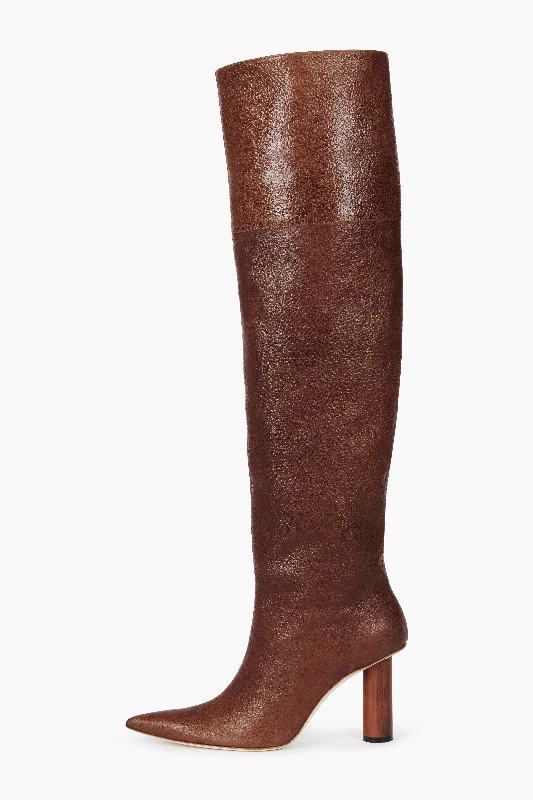 fashionable boots with fur-Maya Boot Over-The-Knee High Boot With Cylinder Heel Brown