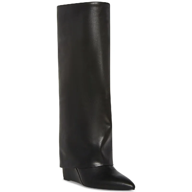 snow boots with side zippers-Madden Girl Womens Evander Faux Leather Cuffed Knee-High Boots