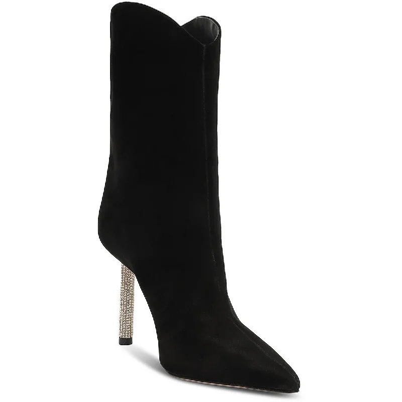 stylish boots for every cold-weather occasion-Schutz Womens Suede Rhinestone Mid-Calf Boots