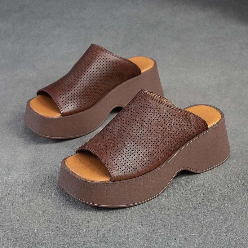 Slippers with firm soles-Handmade Leather Women's Slippers Wedges: GO1231 Casual Shoes