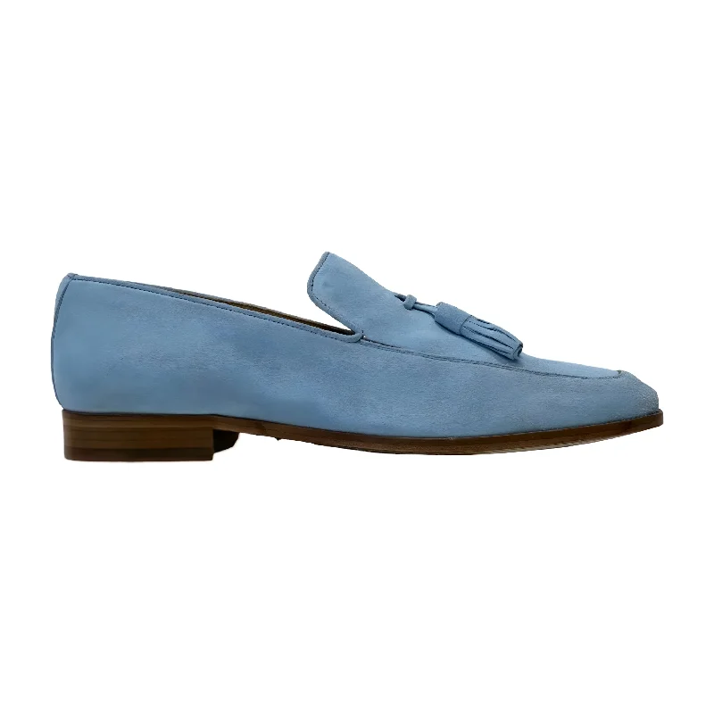 loafers with chic design details-Ambrogio Men's Shoes Blue Suede Leather Tassels Loafers (AMZ1002)