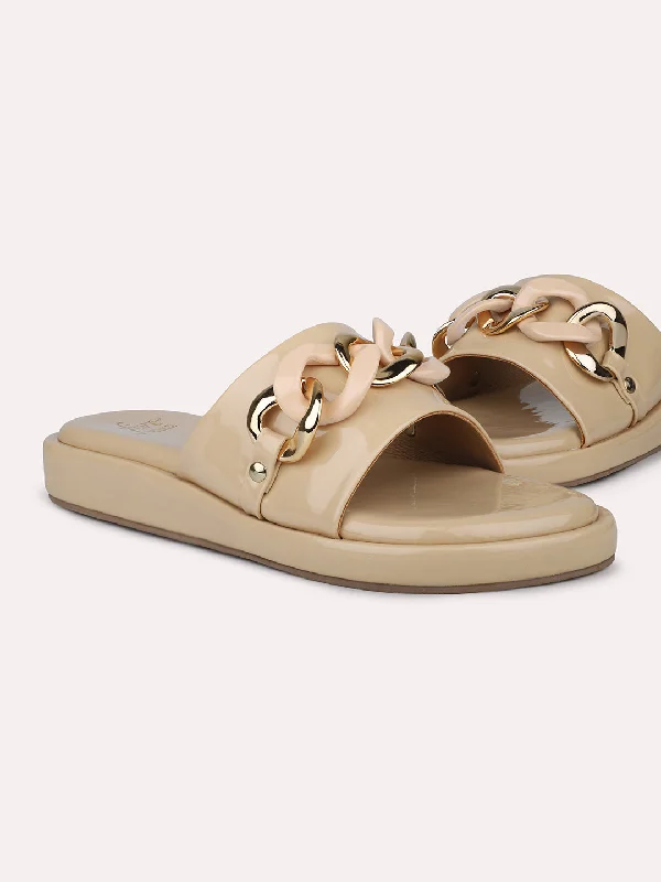 splash flats coral-Affordable flats under $50Women Beige Open Toe Flats With Buckle Details