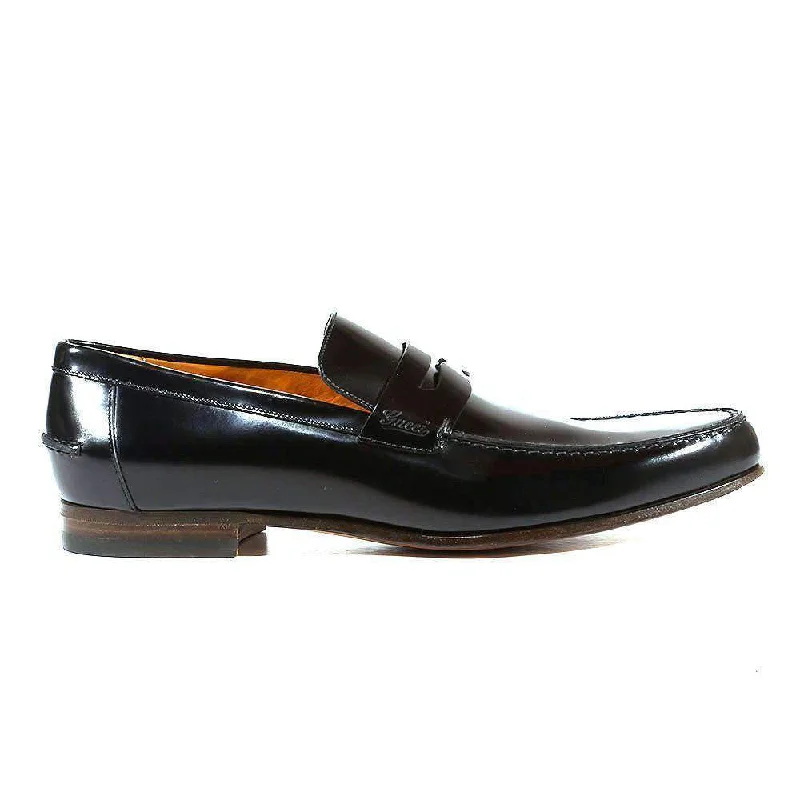 loafers for office style with comfort-Gucci Men's Designer Shoes Black Leather Loafers with Logo Style 181797 (GGM1507)