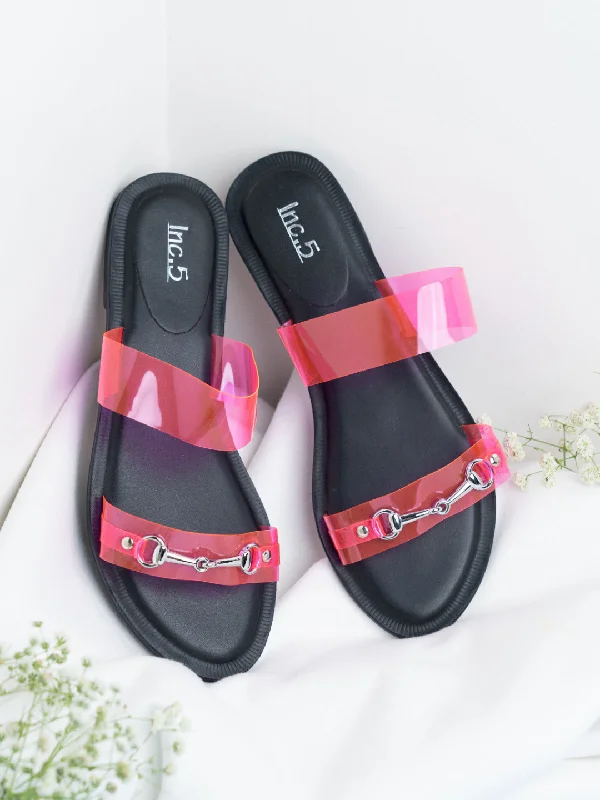 best flats for travel-Chanel ballet flatsWomens Pink Casual Transparent Open Toe Flats