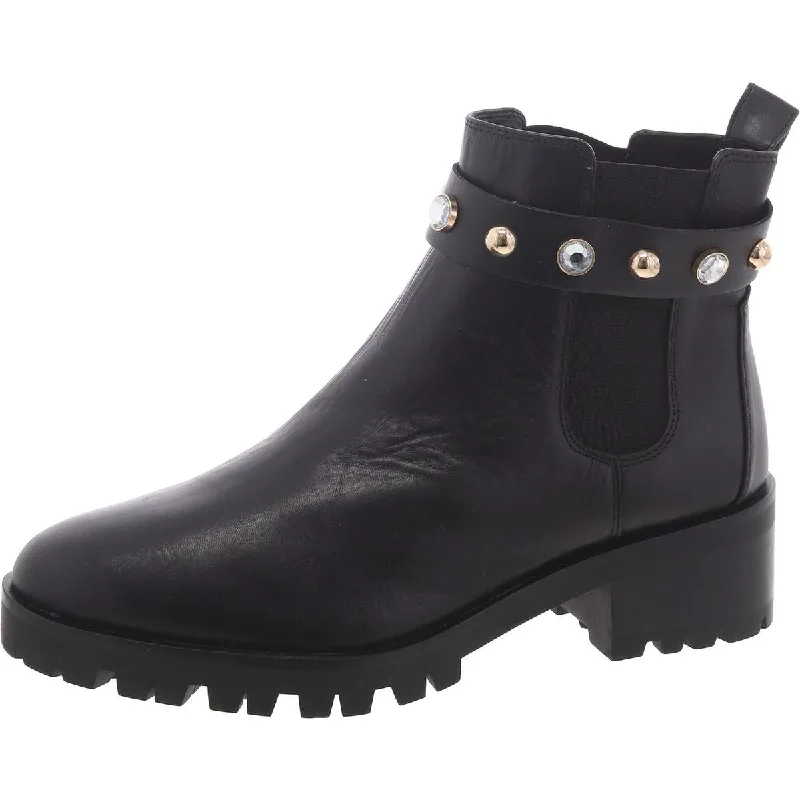 boots with extra support-Karl Lagerfeld Paris Womens Leather Embellished Chelsea Boots