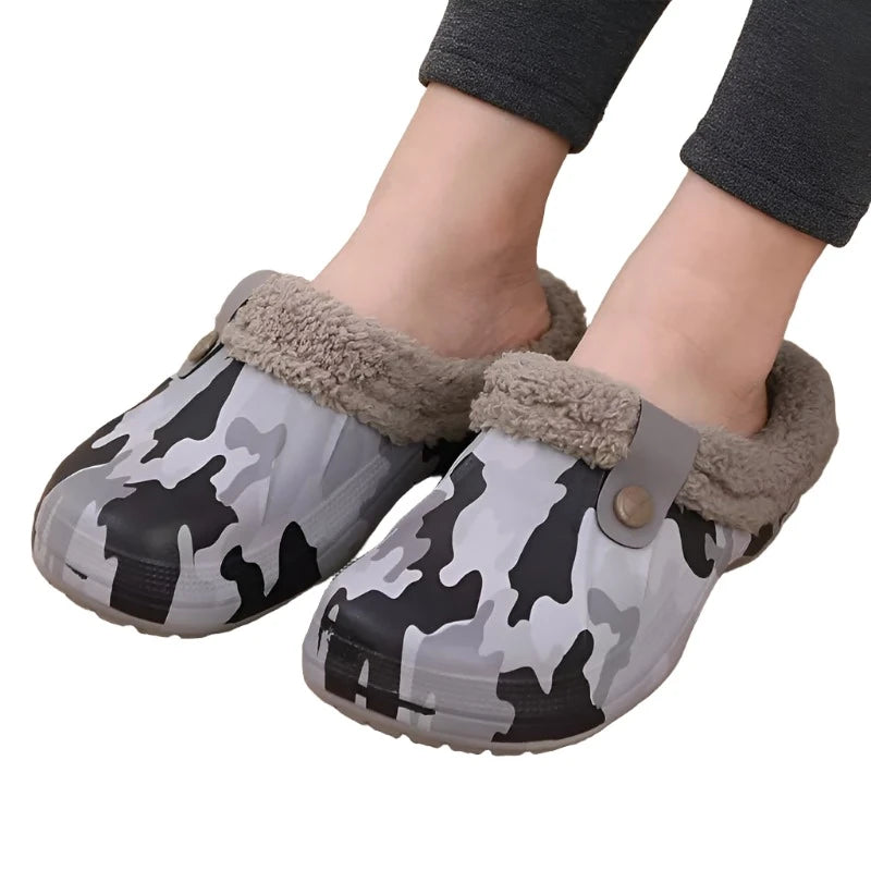 Slippers with sleek soles-Plush Fur Clogs Slippers For Women Men Winter Soft Furry Slippers Waterproof Garden Shoes Multi-Use Indoor Home Shoes