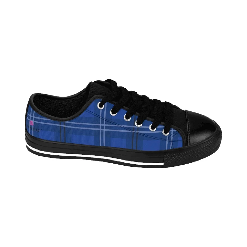 Summary:Royal Blue Plaid Women's Sneakers, Tartan Print Designer Low Top Fashion Fashion Tennis Shoes For Ladies