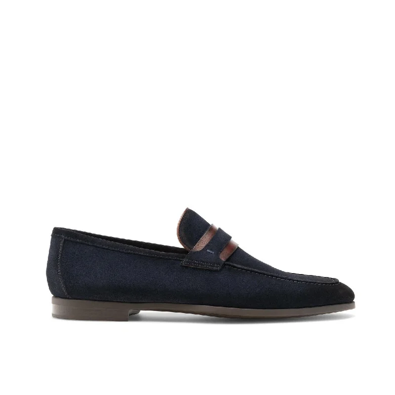 loafers for women with stylish look-Magnanni 23822 Daniel Men's Shoes Navy Suede Leather Penny Loafers (MAGS1070)