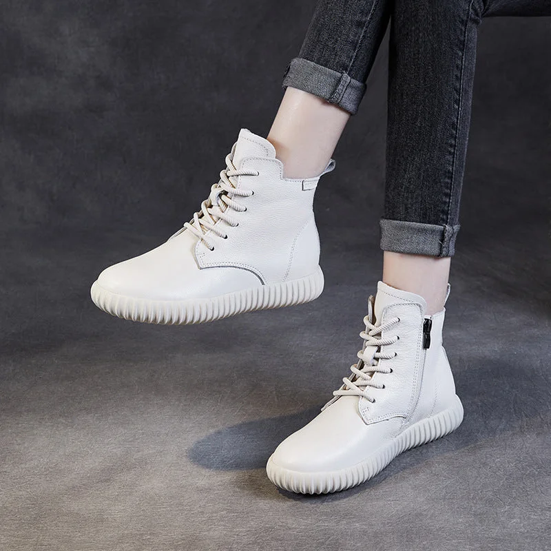 boots with anti-slip features-Women Minimalism Leather Soft Flat Boots