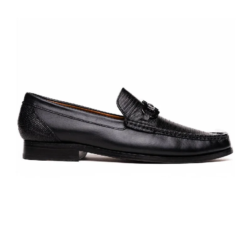 loafers with comfortable arch support design-Marco Di Milano Enzo Men's Shoes Black Genuine Lizard Horsebit Loafers (MDM1156)