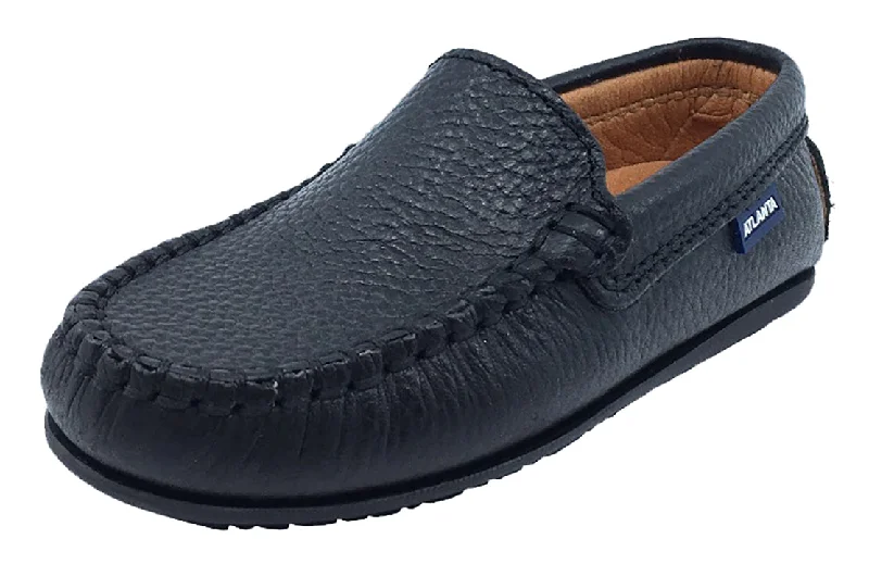 loafers for men with extra cushioning-Atlanta Mocassin Boy's and Girl's Pebbled Leather Loafers, Black