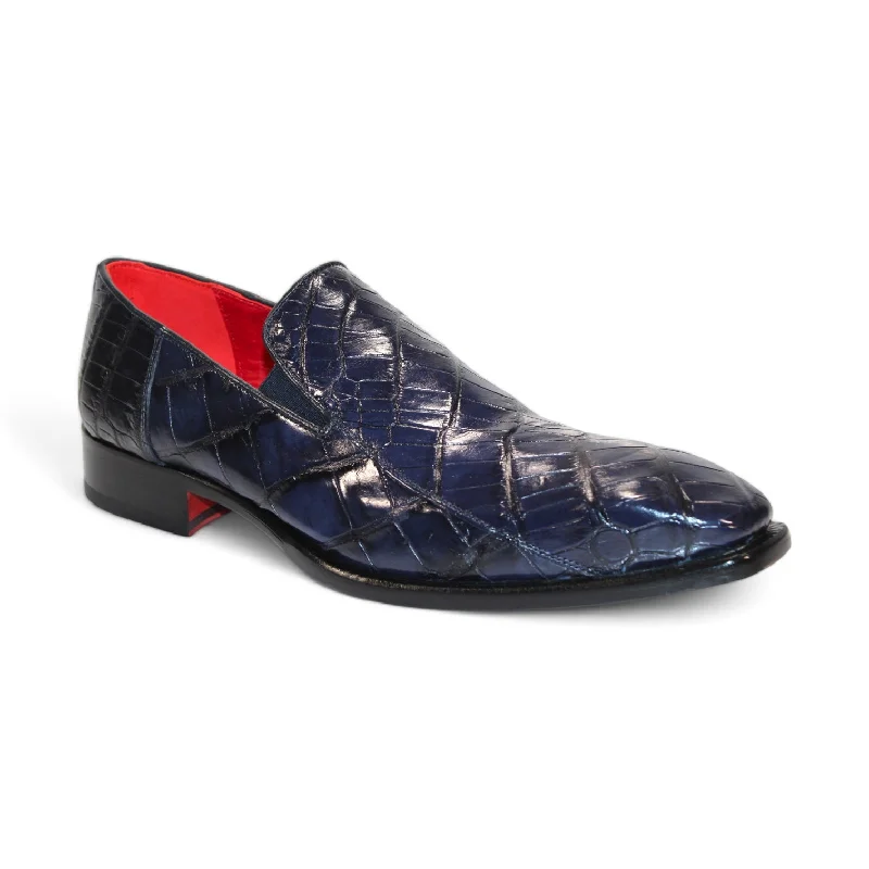 loafers for casual work look-Fennix Dustin Men's Shoes Navy Alligator Exotic Loafers (FX1151)