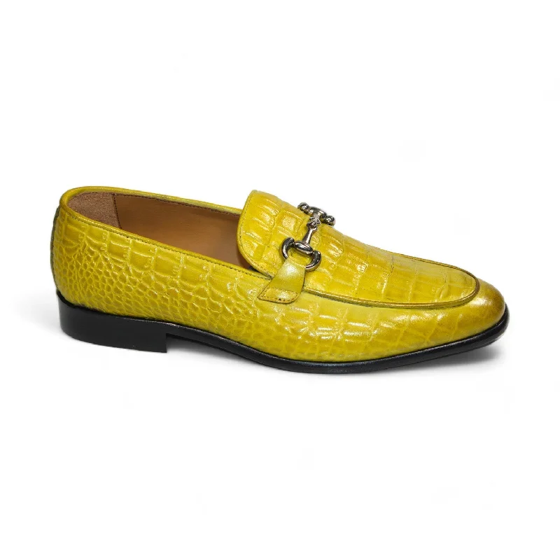 loafers with custom design for business-Duca Vasto Men's Shoes Yellow Croco Print Leather Loafers (D1179)