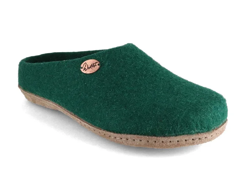 Slippers with sleek soles-WoolFit® handmade Felt Slippers | Classic, dark green