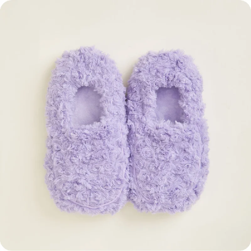 Slippers with sleek soles-Curly Purple Warmies Slippers