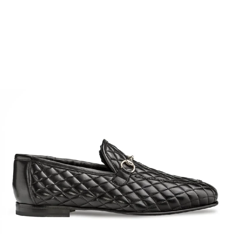 loafers for comfortable office wear-Mezlan R20136 Men's Shoes Black Quilted Calf-Skin Leather Horsebit Loafers (MZS3407)