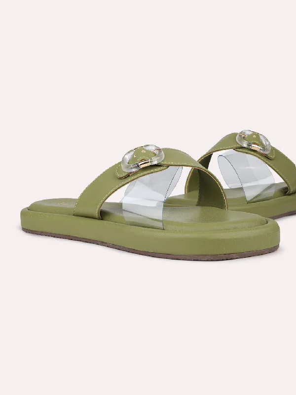 embellished flats luxury-Non-slip flatsWomens Green Casual Transparent Round Toe Casual Flats