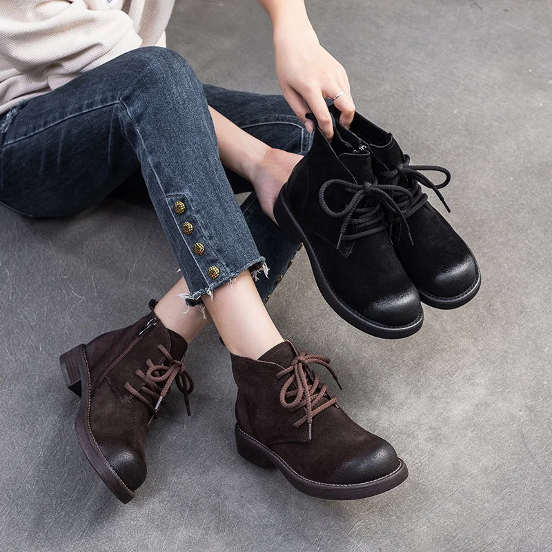 casual boots for office-Women Solid Soft Nubuck Retro Ankle Boot