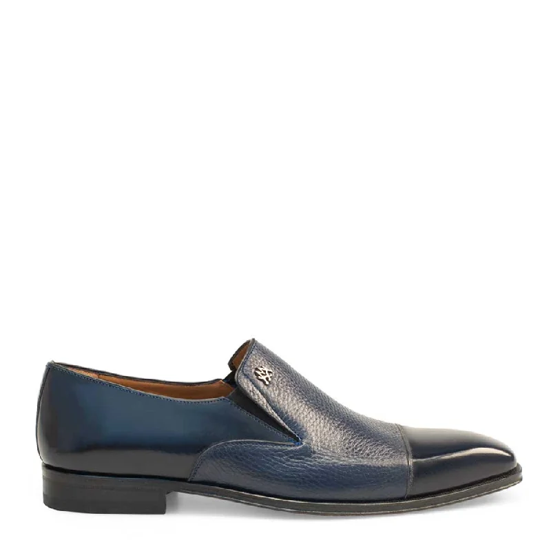 affordable loafers for men-Mezlan 18984 Milani Men's Designer Shoes Blue Deer-Skin / Calf-Skin Leather Dress Slip-On Loafers (MZ3370)