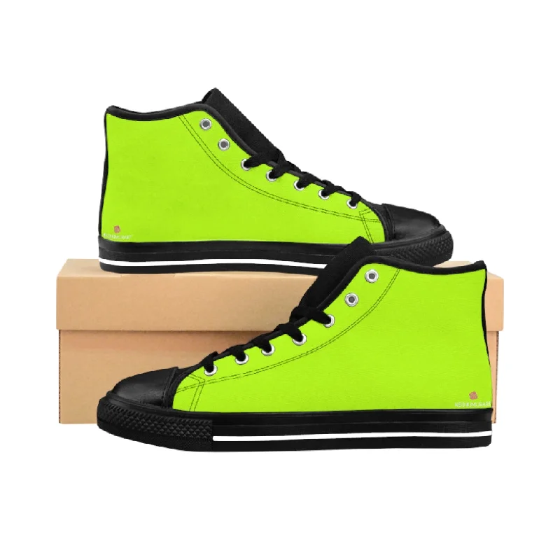 navy athletic shoes depth-Bright Green Men's High Tops, Best Solid Color Men's Classic Fashion Running Canvas Sneakers