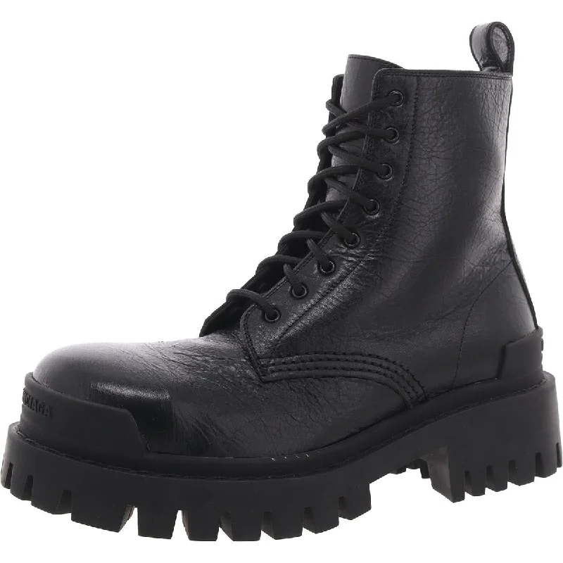 lace-up boots for winter-Balenciaga Womens Strike Leather Lace Up Combat & Lace-Up Boots