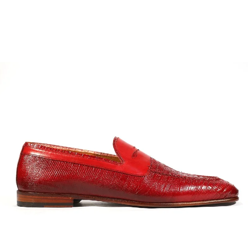 loafers for trendy office attire-Jo Ghost Men's Shoes Red Teju Lizard Print / Calf-Skin Leather Loafers 2043BIS (JG5202)