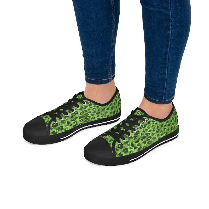 athletic shoes for endurance-Green Leopard Ladies' Sneakers, Solid Color Women's Low Top Tennis Shoes Sneakers (US Size: 5.5-12)