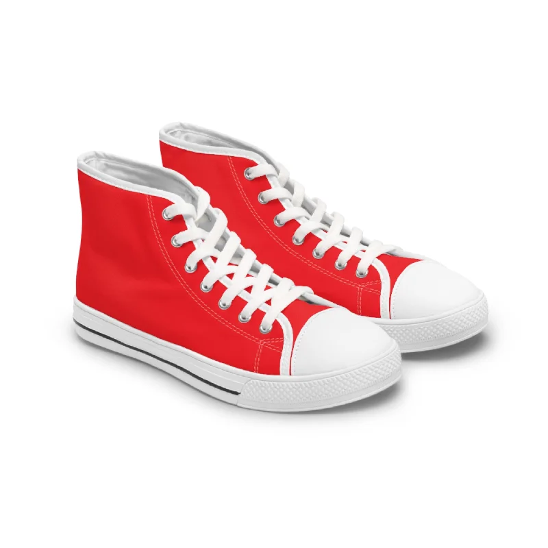 coral athletic shoes fun-Red Color Ladies' High Tops, Solid Red Color Best Women's High Top Sneakers Canvas Tennis Shoes