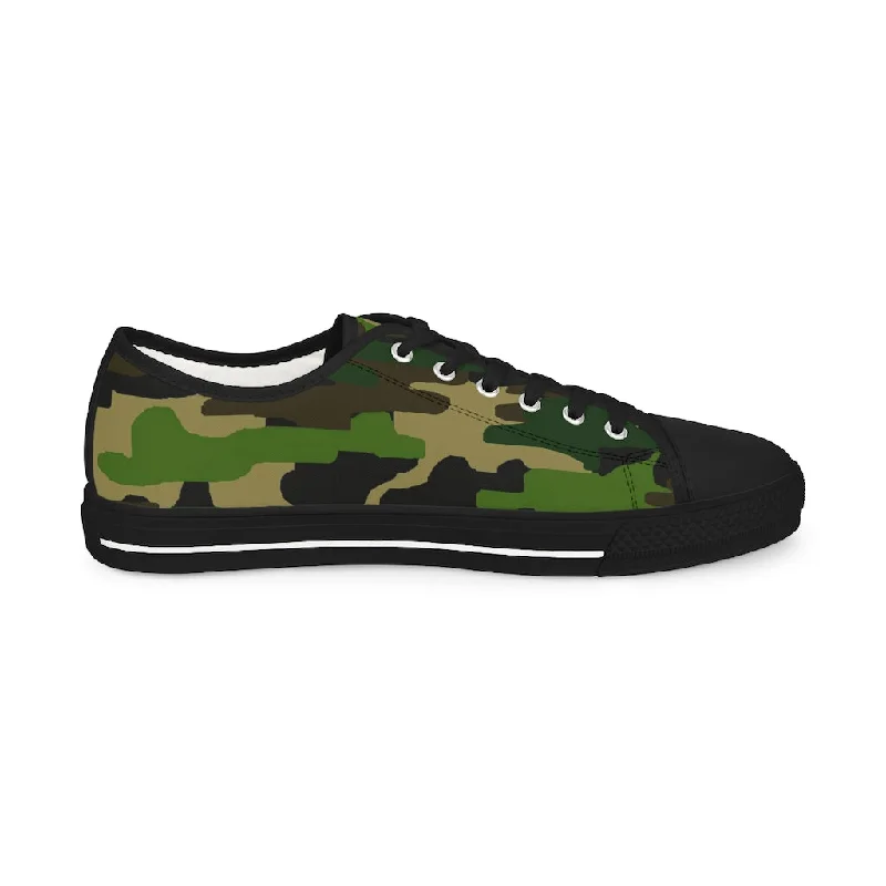 vegan athletic shoes flair-Green Camo Printed Men's Shoes, Camouflaged Military Print Best Men's Low Top Sneakers (US Size: 5-14)