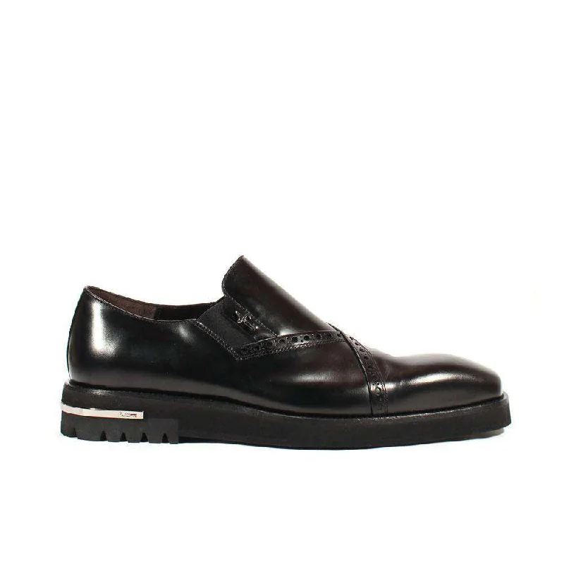 black loafers with tassels-Cesare Paciotti Luxury Italian Men's Designer Shoes Old Paint Black I Leather Loafers (CPM2539)