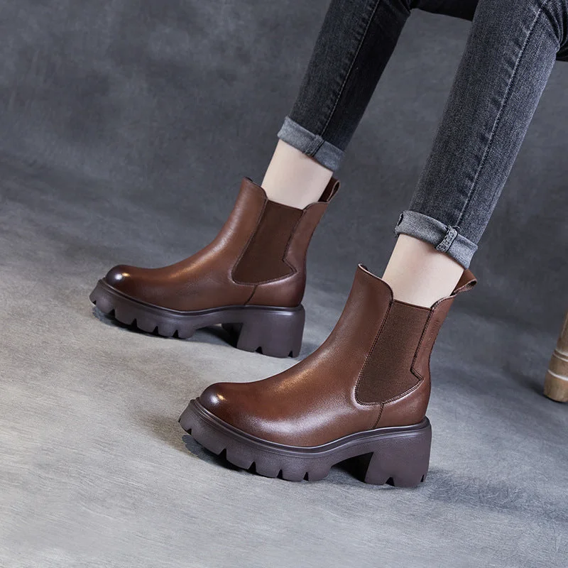 durable boots with soft inner lining-Women Minimalist Slip-on Leather Casual Boots