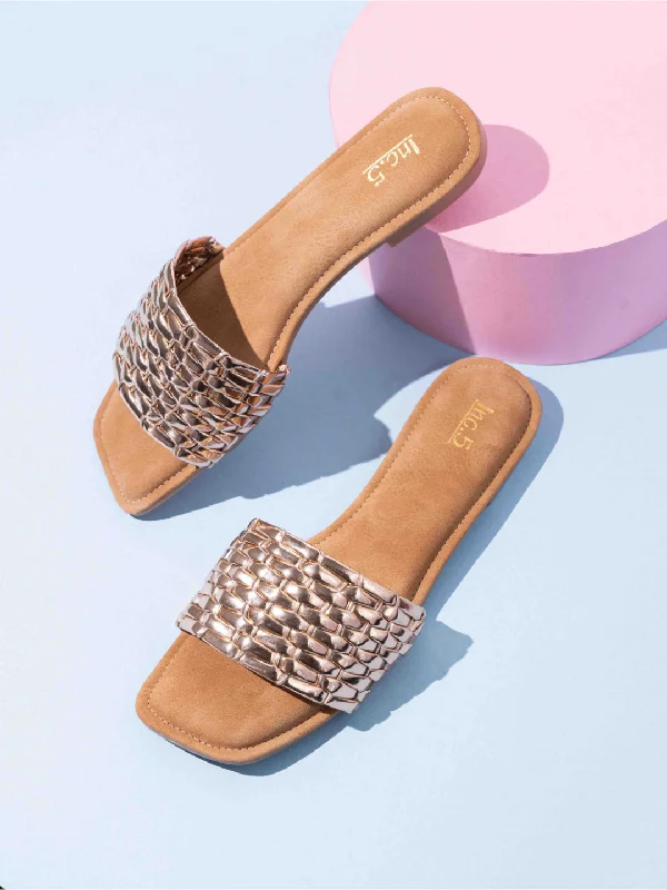 charm flats breathable-Flats with ankle strapWomens Rose Gold Casual Solid Square Flats