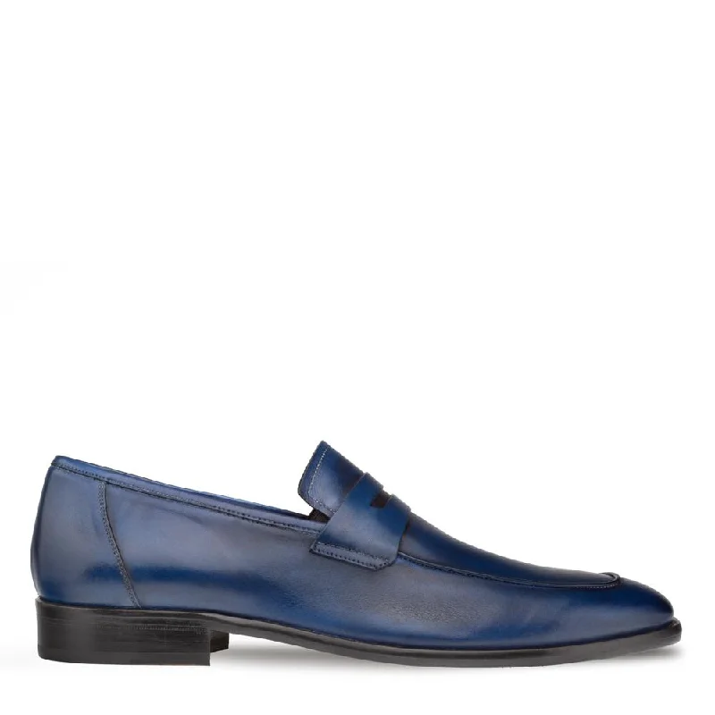 loafers with a rubberized sole-Mezlan E20243 Men's Shoes Navy Calf-Skin Leather Penny Loafers (MZ3400)