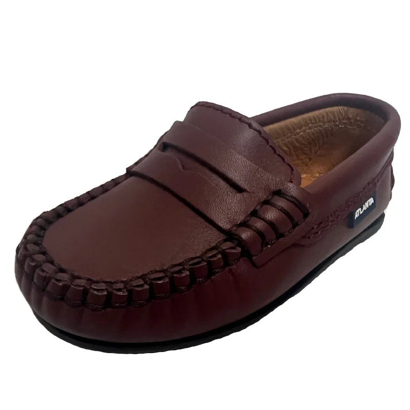 loafers for outdoor evening events-Atlanta Mocassin Boy's and Girl's Smooth Leather Penny Loafers, Burgundy Smooth