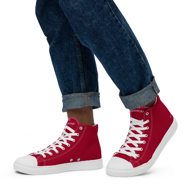 teal athletic shoes vibrant-Red Color Men's High Tops, Solid Red Color Men’s High Top Sneakers Canvas Tennis Shoes With White Laces and Faux Leather Toe Caps (US Size: 5-13)