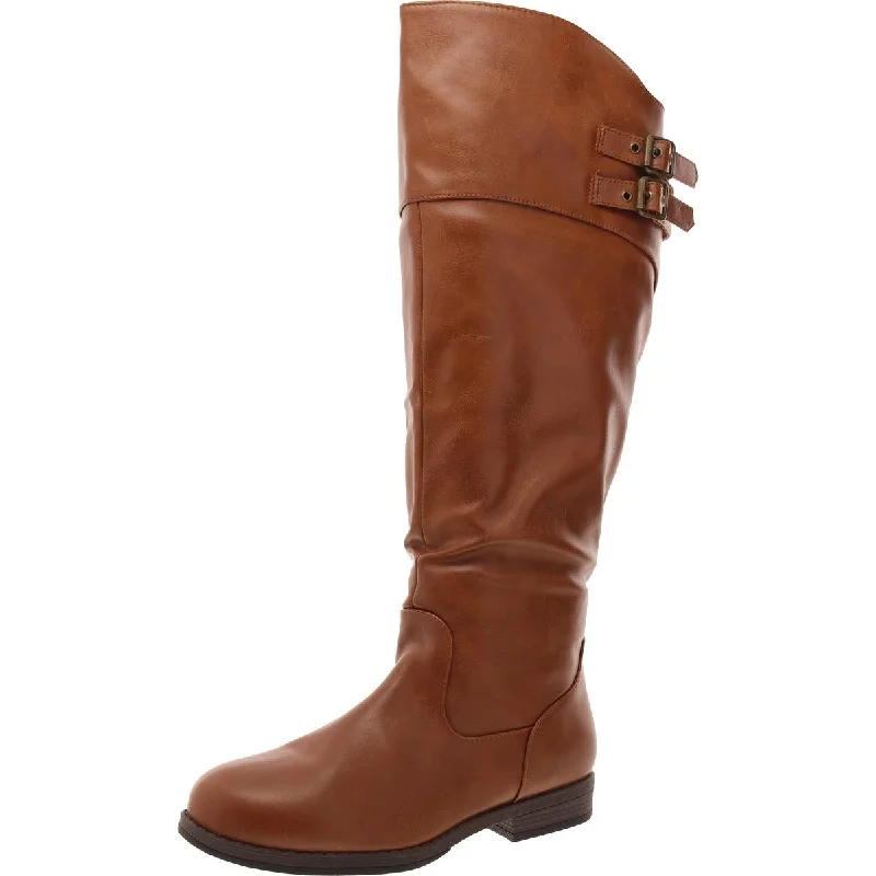 boots with reflective detail-Journee Collection Womens Faux Leather Tall Knee-High Boots