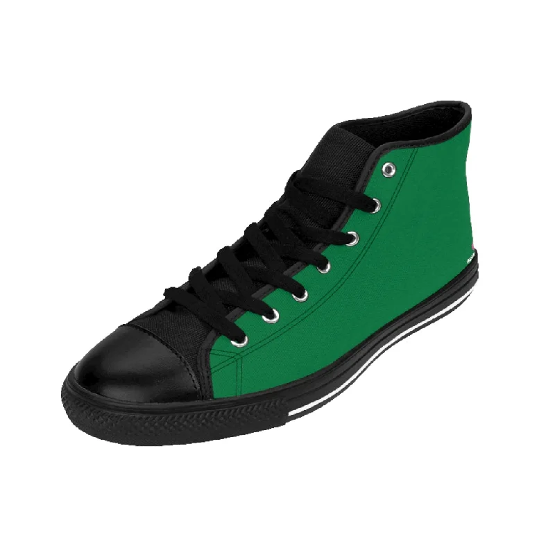 silver athletic shoes dazzle-Pine Green Men's High Tops, Best Solid Dark Green Color Men's Classic Sneakers Tennis Running Shoes