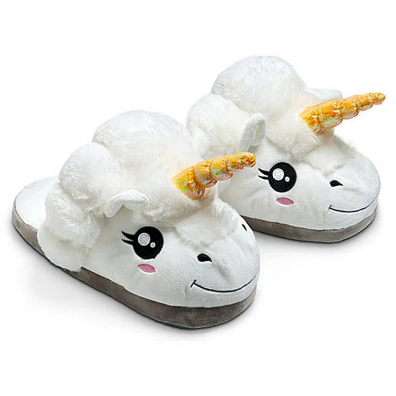 Slippers with chic soles-Plush Unicorn Cotton Home Slippers for White Despicable Winter Warm Chausson Licorne Indoor Christmas Slippers Fit Size36-41005