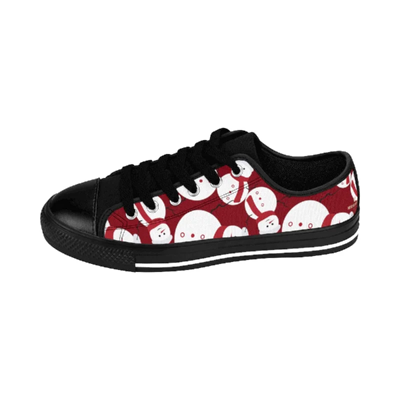 vegan athletic shoes edge-Burgundy Christmas Men's Sneakers, Red Snowman Christmas Print Low Top Sneaker Shoes