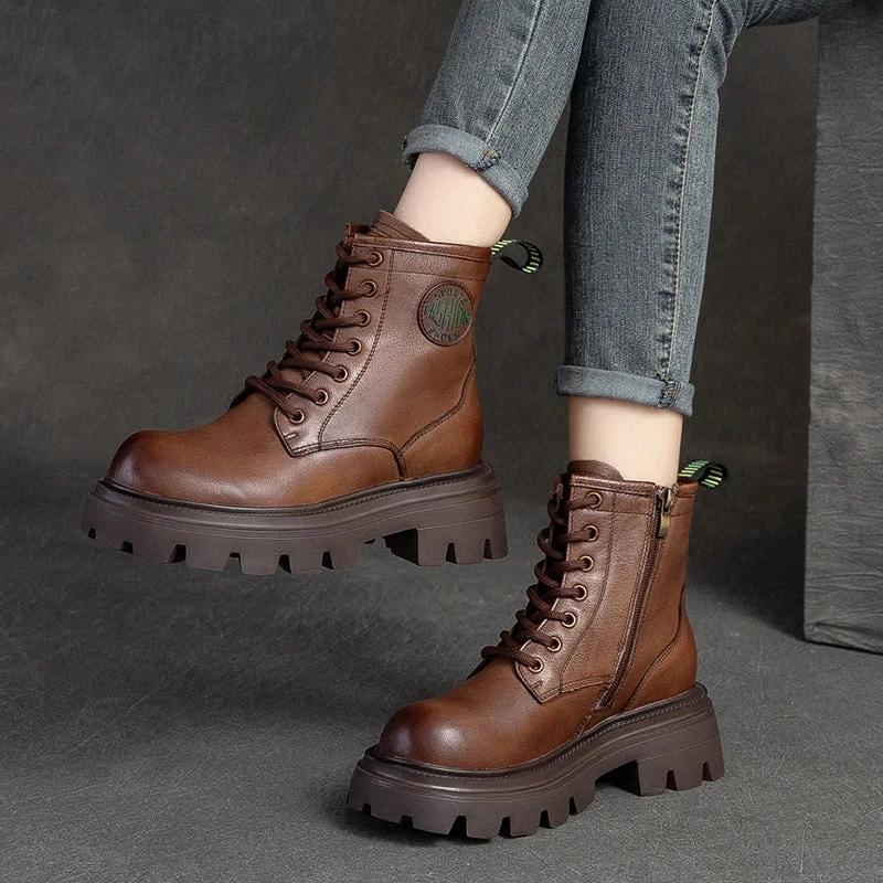 boots for snow and hiking trails-Women Casual Fashion Thick Soled Leather Boots