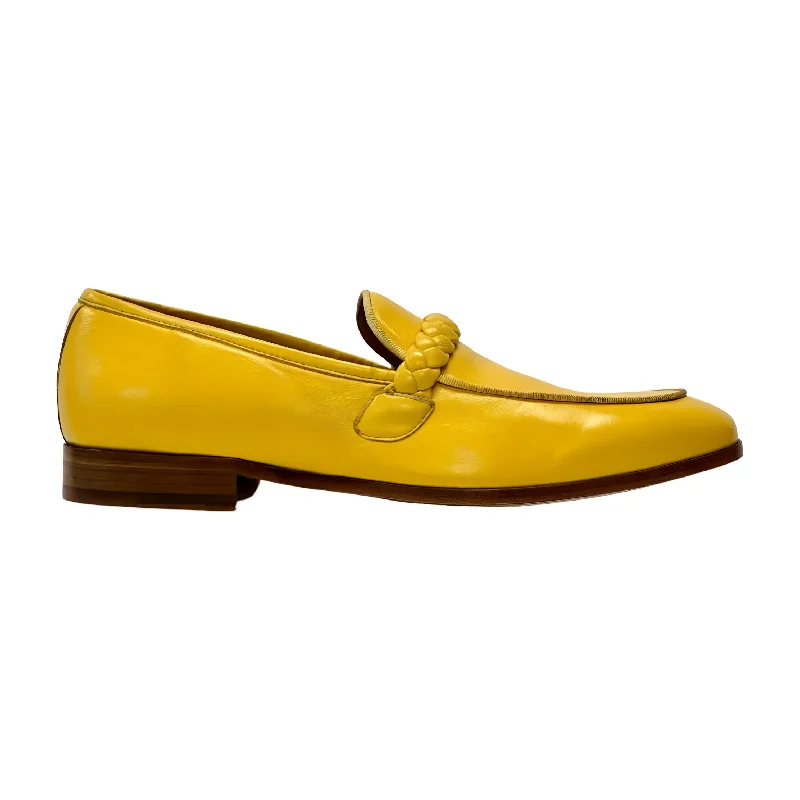 loafers for casual use with comfort-Ambrogio Men's Shoes Yellow Nappa Leather Braided Loafers (AMZ1004)