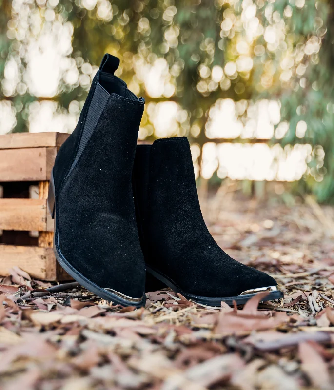 leather boots with comfortable fit-Wylie Suede Ankle Boot in Black